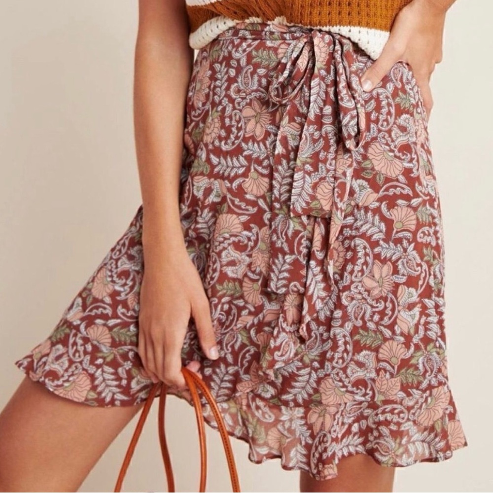 Anthropologie flouncy faux wrap skirt